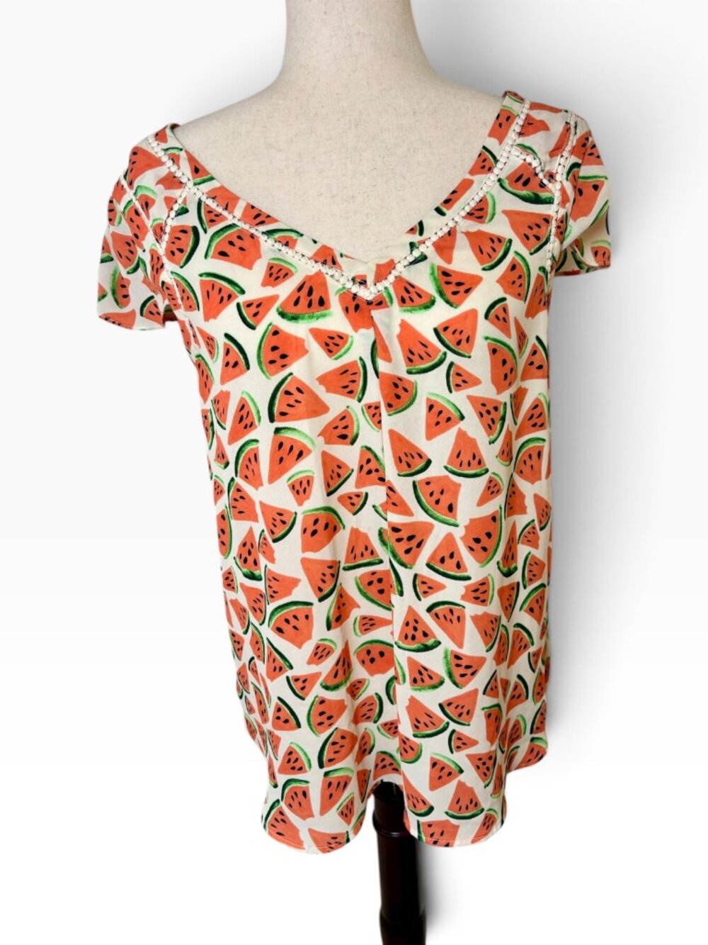 Anthropologie Maeve White Pink Watermelon Print Blouse Size 4